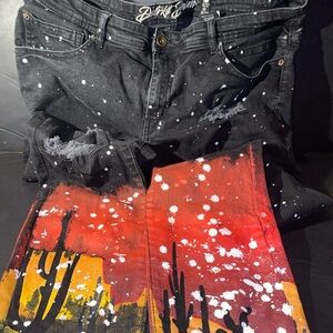 8DSTRKT Jet Black Men’s Slim Fit Size 38x32 Jeans Paint Splatter DF0724